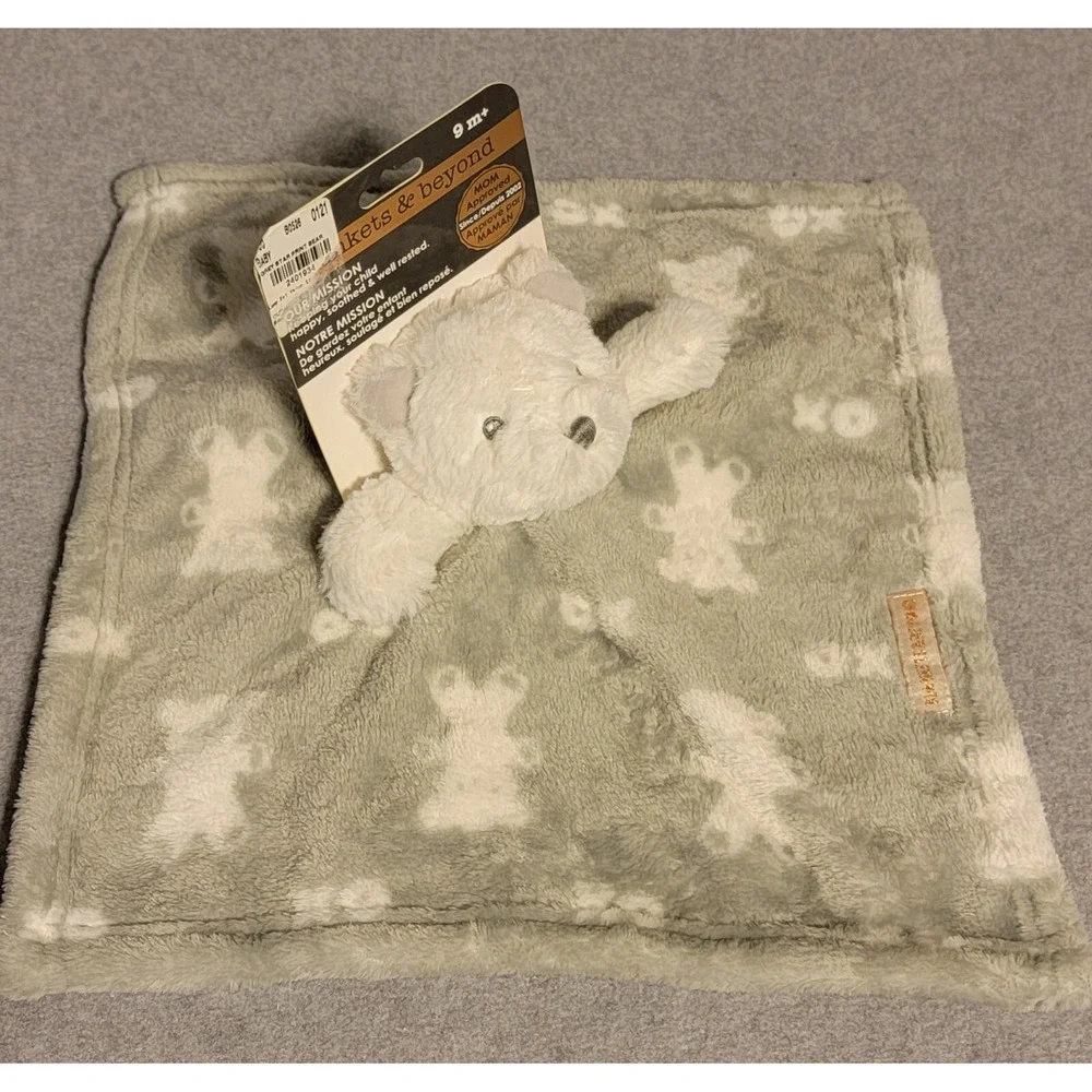 NWT Blankets & Beyond Gray Teddy Bear Security Blanket Lovey Nunu
